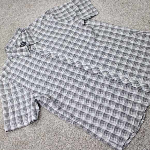 A/X Armani Exchange Shirt Mens Lage Gray/White 100% Cotton Short Sleeve Button - Picture 7 of 13